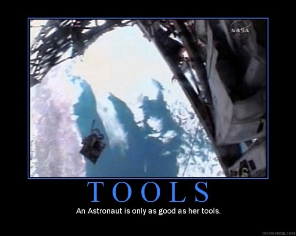 astronaut in space. Astronaut loses tool bag